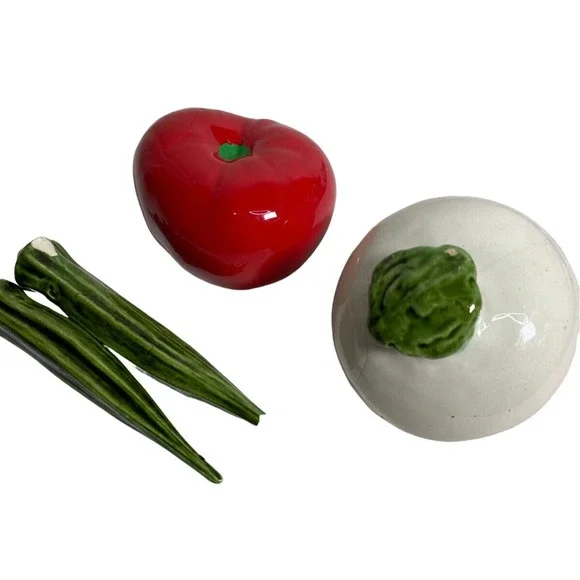 Vintage Ceramic Turnip Tomato & Green Okra Vegetable Kitchen Home Decor - Picture 1 of 7